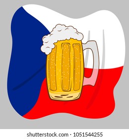 Glass mug with beer over czech flag