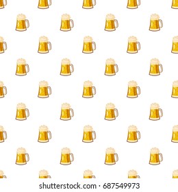 Glass mug with beer pattern seamless repeat in cartoon style vector illustration