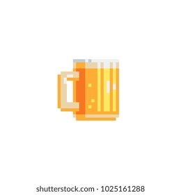 Glass mug of beer pixel art icon isolated vector illustration. Element design stickers, logo, mobile app, menu. 8-bit sprite.