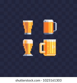 Glass mug of beer pixel art icons set isolated vector illustration. Element design stickers, logo, mobile app, menu. 8-bit sprite.