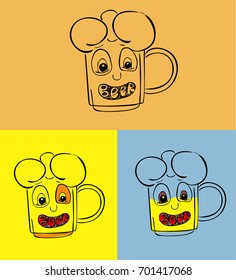 Glass mug of beer with smile. Emoticon for your design. 