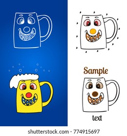 Glass mug of beer with smile. Vector illustration for your design. 