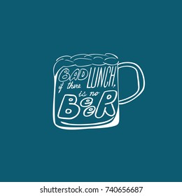 Glass mug of beer with beer text. Blue.