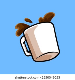 glass mug with coffee colored isolated drawing line art style sketch classic vintage design illustration