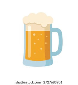 Ein gläserner Becher mit kaltem Bier mit dickem, weißem Schaum und Blasen, perfekt für Restaurantmenüs, Bar-Ikonen, Oktoberfest-Events und Party-Designs.