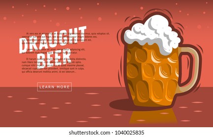 Glass Mug Of Draft Beer With Foam. Vector Image.