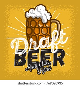 Glass Mug Of Draft Beer With Foam Poster Sign Design For Promotion. Vector Image.