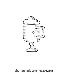 Glass mug with foam vector sketch icon isolated on background. Hand drawn Glass mug with foam icon. Glass mug with foam sketch icon for infographic, website or app.