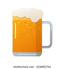 Glass mug full of beer, foamy fresh alcohol drink. Oktoberfest stein, beer pint for party or festival web, banner, invitation design flat vector illustration isolated on white background