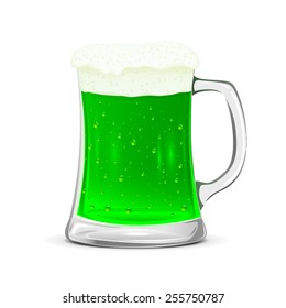 Glass mug of green beer isolated on white background, illustration.