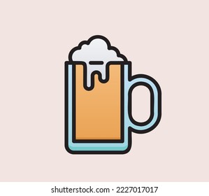 Glasmug mit Handgriff voll mit hellem Bier mit Schaumstoff und Blasen kalt erfrischende alkoholische Getränk Pint aus goldenem Getränk mit gefärbter flacher Vektorgrafik einzeln auf hellrosa Hintergrund