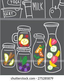 glass mug of infused water of fresh fruit in fridge for health, illustrate vector