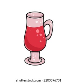 Glass mug with mulled wine. Hot warming drink for christmas and new year. Alcoholic drink or berry juice isolated vector illustration. Glass with liquid cartoon clipart
