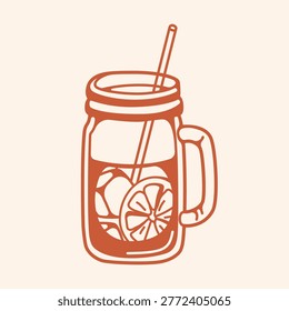 Glass mug with a straw filled with a refreshing citrus drink. A refreshing cocktail packed with vitamins. Perfect for summer menus, packaging branding, and creating refreshing stock images
