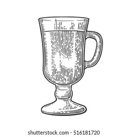Glass of mulled wine and cocktail. Vector black engraved vintage illustration. Isolated on white background.
