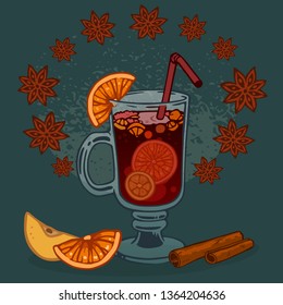 glass of mulled wine and fruit