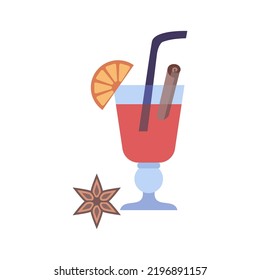Glass with mulled wine on a white background. vector illustration