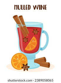 Glass of mulled wine with orange slices, anise and cinnamon sticks