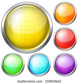 Glass multicolor buttons with metal frames.