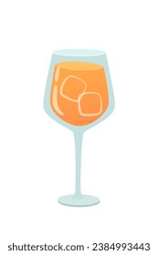 Glass of negroni cocktail with ice vector illustration. Cartoon summer alcohol orange drink isolated on white background. Celebration with toasts and cheering. Party time. Beverage menu concept.