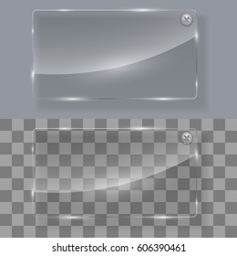 Glass notification plate with close button vector template. Web message frame.