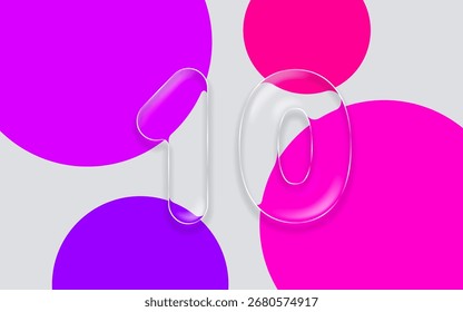 Glass number 10 on a background of colored circles. Vector illustration