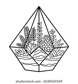 In the glass object tree line drawing coloring page