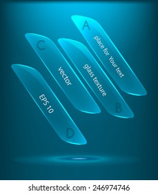 glass objects on a blue background. Space for text. Graphics. Vector.