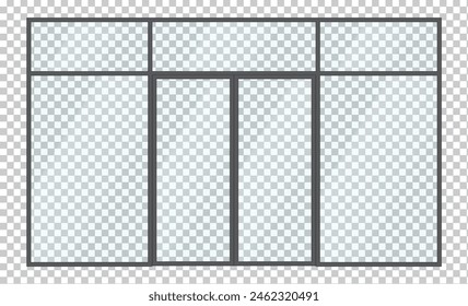 Fachada de oficina de vidrio con entrada de Ilustración vectorial realista. Arquitectura minimalista del objeto 3d del edificio comercial sobre fondo transparente