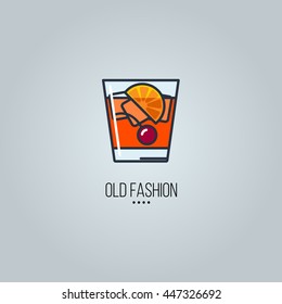 glass of old fashion cocktail vector icon