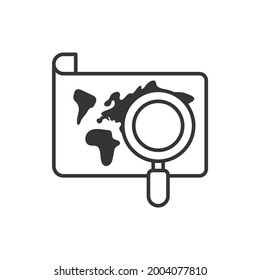 Glass On Map vector outline icon style illustration. EPS 10 file 