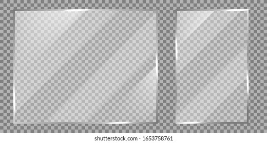 Glass on transparent background. Realistic transparent glass window. Frame transparent set. Vector - Shutterstock ID 1653758761