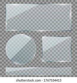 Glass on transparent background. Realistic transparent glass window. Frame transparent set. Vector