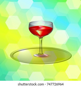 a glass on a tray with a bright background