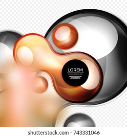 Glass orange bubbles on grey, modern techno liquid design. Vector illustration