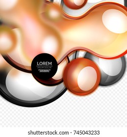 Glasorangefarbene Blasen auf Grau, modernes techno Liquid Design. Vektorgrafik