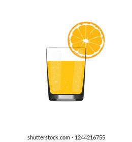 A glass of orange carbonated juice. Isolated on white background. Vector illustration