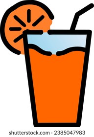 Glass of orange with a orange half slice and a straw. Summer drink. Refreshing beverage. Isolated vector flat illustration.