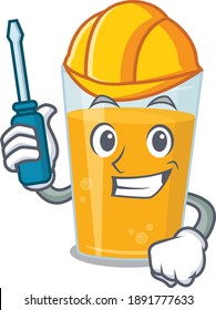 Glass of orange juice caricature design concept worked as an automotive. Vector illustration