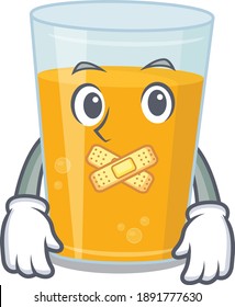 Glass of orange juice cartoon character style having strange silent face. Vector illustration