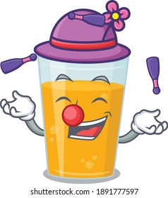 A glass of orange juice cartoon design style succeed playing juggling. Vector illustration