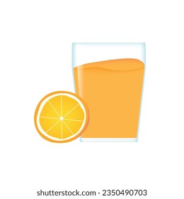A glass of orange juice and a cut orange.