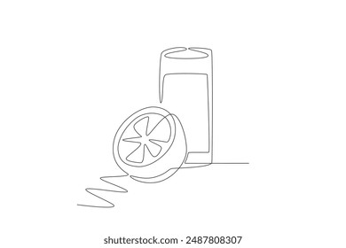 A glass of orange juice. Food and drink concept one-line drawing