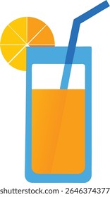 Glass of Orange Juice – Fresh Citrus Drink with Blue Straw and Orange Slice Garnish