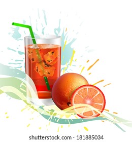 a glass of orange juice with ice