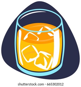 Glass of orange juice with ice cubes. Isolated. On green background.