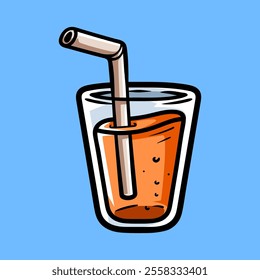 glass of orange juice isolated colored drawing line art style sketch classic vintage design illustration