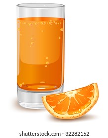 Glass of orange juice isolated on white, vector illustration