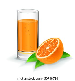 Glass of orange juice isolated on white, vector illustration