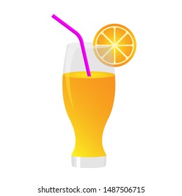 A glass of orange juice on a white background.